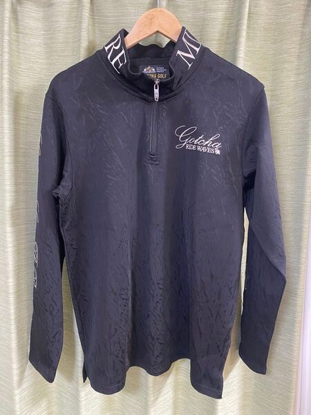 GOTCHA ガッチャ ハーフジップ 長袖Tシャツ 総柄 ブラック系 サイズL ゴルフウェア メンズ 長袖 ゴルフにお勧め