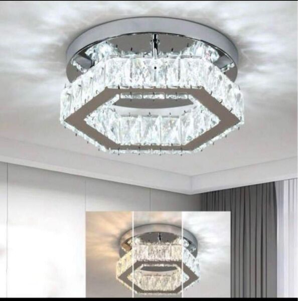Led クリスタルシャンデリア 天井照明器具 モダン リビング 北欧 3色可変 ガラス シーリングライト