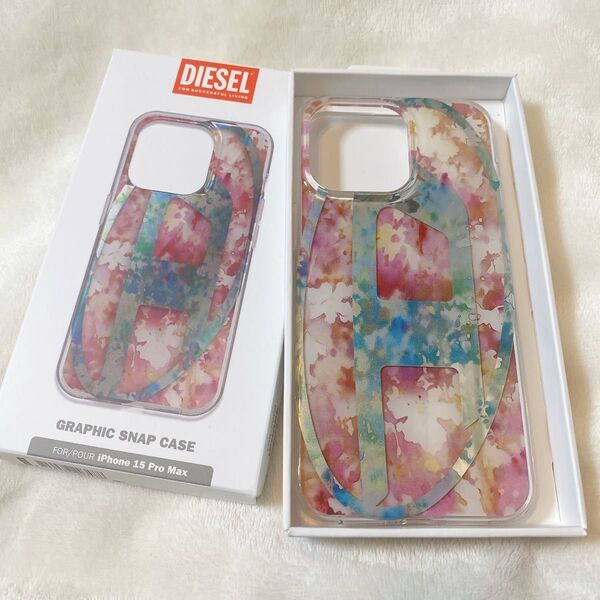 DIESEL iPhone15promaxケース 耐衝撃 クリアピンク柄