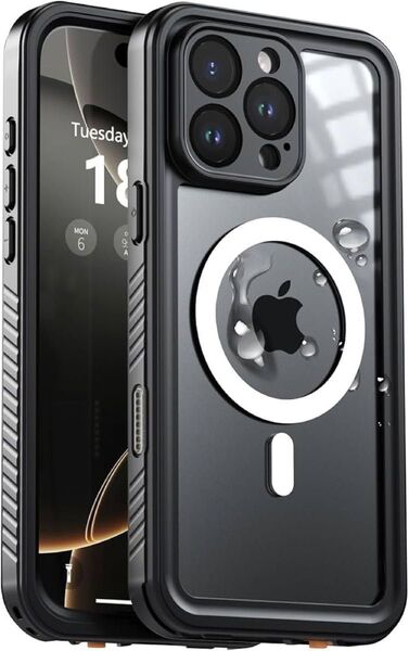 iPhone 16 Pro Max 用 ケース 防水 ストラップ付き ブラック