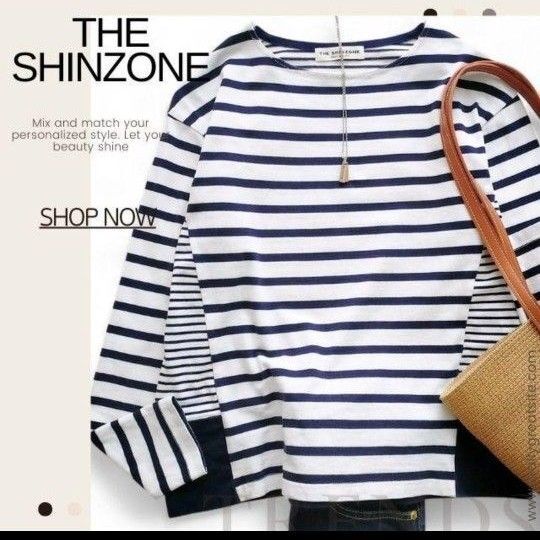 ザ シンゾーン THE SHINZONE 長袖 カットソー ボーダー トップス 紺 ネイビー