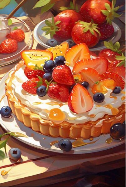 大人気 ALL 樹脂 オーロラビーズ ダイヤモンドアートキット A3サイズ フルーツ ケーキ