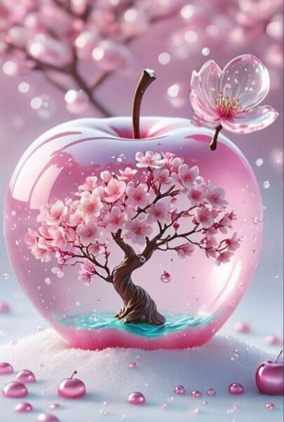 2点セット ALLフェアリーダストビーズ アップル 桜 と ALL スクエア クリスタルビーズ ダイヤモンドアートキット 城 桜