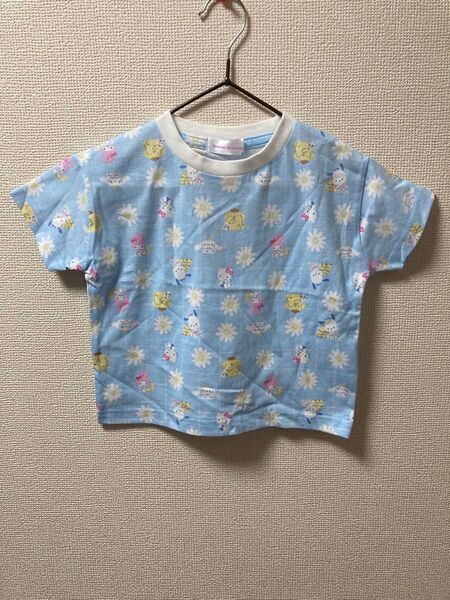 【新品】しまむら サンリオキャラクターズ 総柄Tシャツ 中水色 90cm