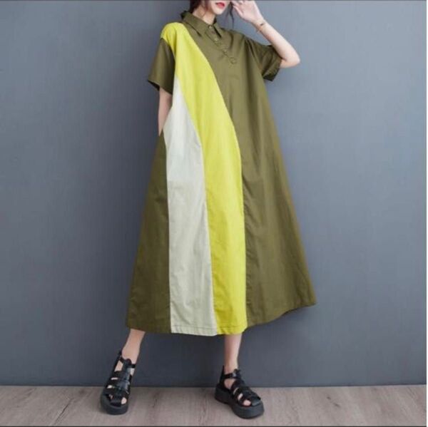 大きいサイズ シャツ ワンピース レディース 春夏 新品 半袖 ロング