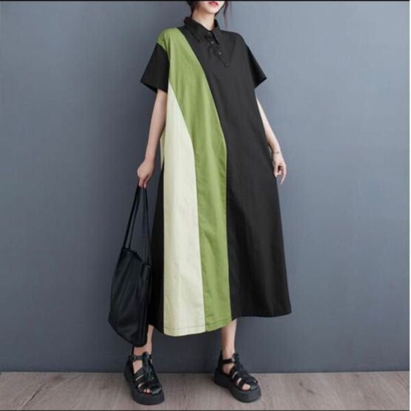 大きいサイズ シャツ ワンピース レディース 春夏 新品 半袖 ロング
