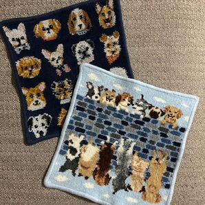 【used品】FEILER フェイラー ハンカチ 2枚セット ラブラリードギー ピーピングパピー 犬 1枚訳あり