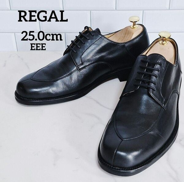 【良品】 REGAL リーガル 25cm 革靴 Vチップ Y115 黒 レザー