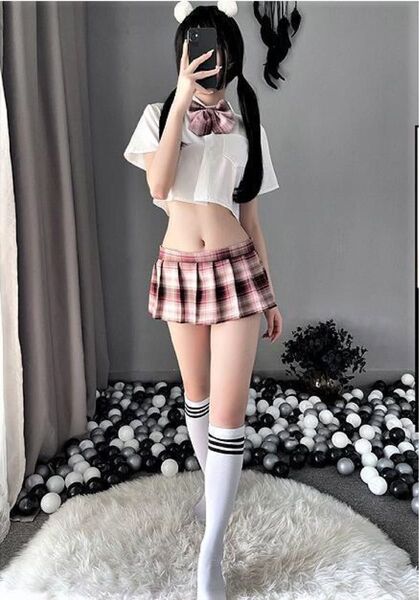 薔薇ピンク コスプレ 学生制服 コスチューム 4点セット 女子高生 ミニスカ制服