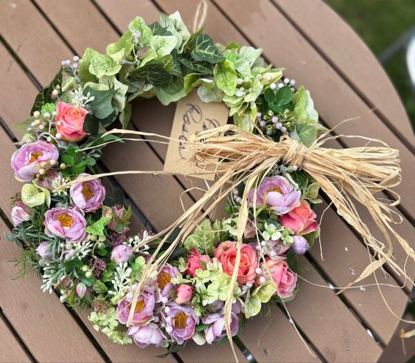 リース アートフラワー フェイクグリーン 造花 インテリア 壁飾り ピンク グリーン ハンドメイド 208