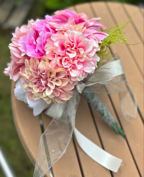 アートフラワー ダリアのブーケ 造花 ピンク ベージュ 花束 インテリア 205