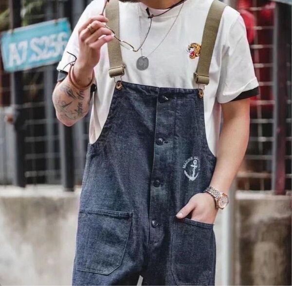 M デニム オーバーオール メンズ サロペット ロンパース 作業服 つなぎ サスペンダー 夏 レディース ユニセックス