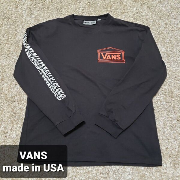 VANS ロングTシャツ アメリカ製 サイズM 袖プリント ブラックボディー サンフェード