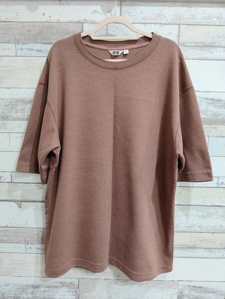 ユニクロ UNIQLO エアリズムコットンオーバーサイズtシャツ 半袖 五分袖 Lサイズ ブラウン