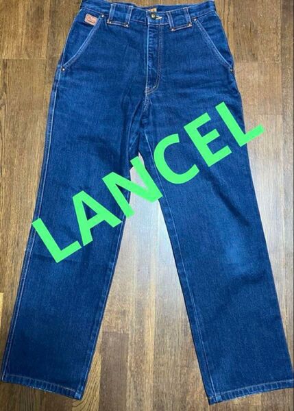 LANCEL 刺繍デザイン デニムパンツ 濃紺ハイウエストストレートデニム29インチ