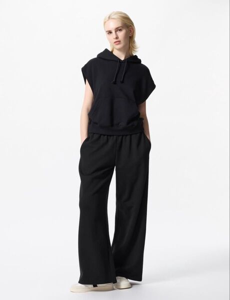 『ユニクロ』スウェットワイドパンツ/丈長め 3XL ブラック 美品