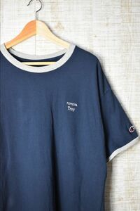 ☆ビッグサイズ US古着 Champion チャンピオン×TOYOTA企業ネーム Tシャツ クルーネック ネイビー紺【XL】コットン　　　　　◆2378◆