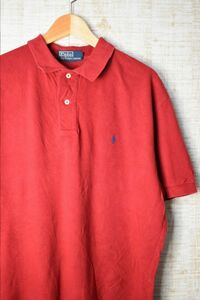 ☆US古着 POLO Ralph Lauren ラルフローレン ポロシャツ ポニーロゴ エンジ【L】鹿の子　　　　　◆2461◆