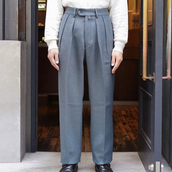定価5.5万 NEAT BOWER ROEBUCK 46 スラックス パンツ ツータックパンツ グレー メンズ パンツ トラウザー