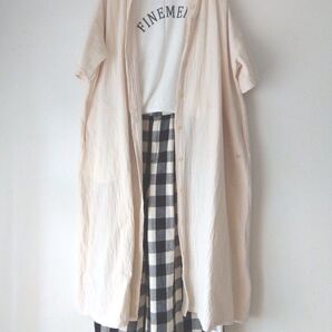 HEART MARKET 半袖 ワンピース 麻混 前開き ロング ベージュ ハートマーケット