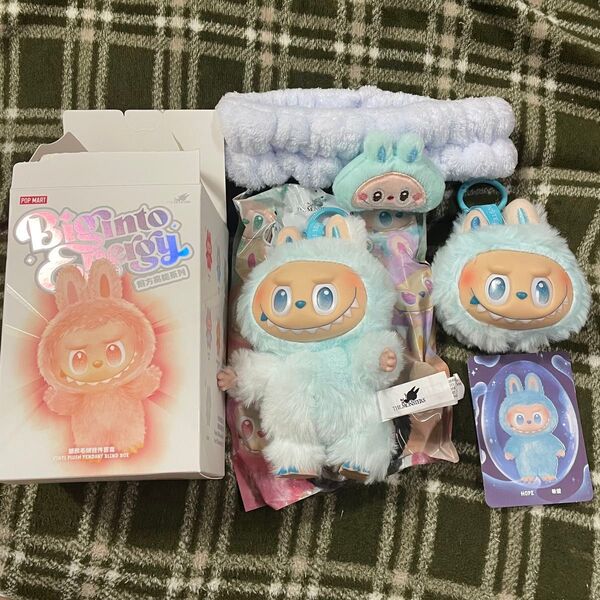 大人気★ ラブブ LABUBU 可愛い うさぎ 海外輸入 ぬいぐるみマスコット キラキラ 水色 青 頭 全身 ヘアバンド