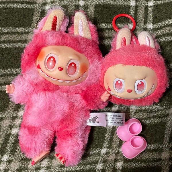 大人気★ ラブブ LABUBU 可愛い うさぎ 海外輸入 ぬいぐるみ 全身 頭ブブ 赤 ピンク ミックスカラー ピンク靴 レプリカ