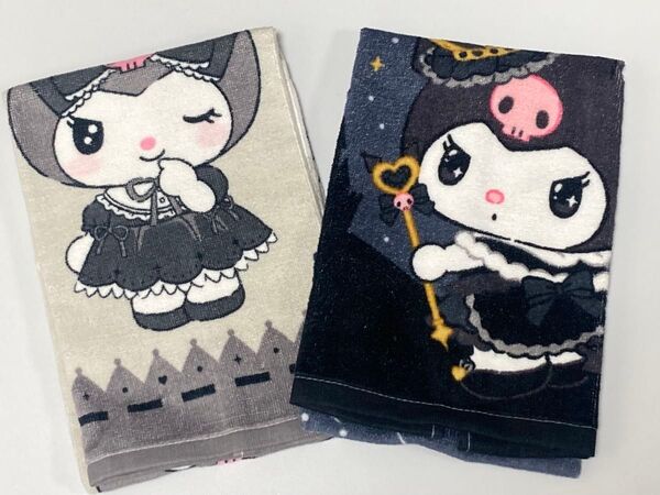 【T】クロミ kuromi モノクロ アニバーサリーデザイン フェイスタオル 20周年 かわいい タオル サンリオ
