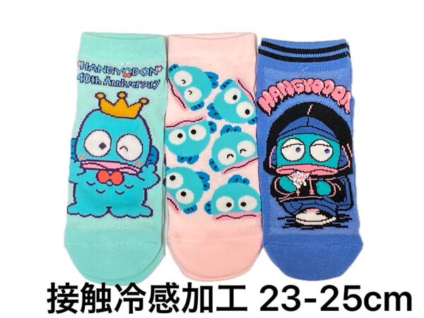 【A】ハンギョドン 接触冷感加工 靴下 ソックス 3足 23〜25cm レディース ガールズ サンリオ 40周年