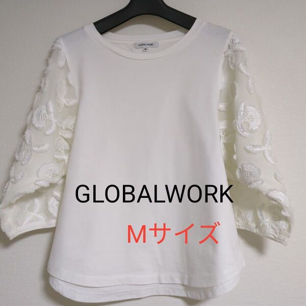 GLOBALWORK七分袖 カットソー レース シアー Мサイズ