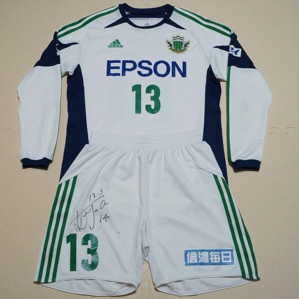 【実使用品】【サイン入り】支給品 松本山雅FC 2012年 アウェイ ユニフォーム Oサイズ 上下セット 13番 木島徹也