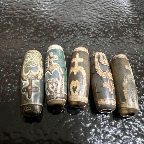 「2676」宝瓶天珠 健康、財運、長壽 約10*30mm 5個 ビーズ パワーストーン ハンドメイド素材 メノウ 天然石