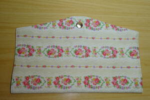  pleat mask case 11.0×21.5. cream color floral print mask inserting Flat type temporary put hand made 