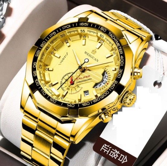 新品 デュアル クロノグラフ WEIGUAN 腕時計メンズ ステンレス 金335065
