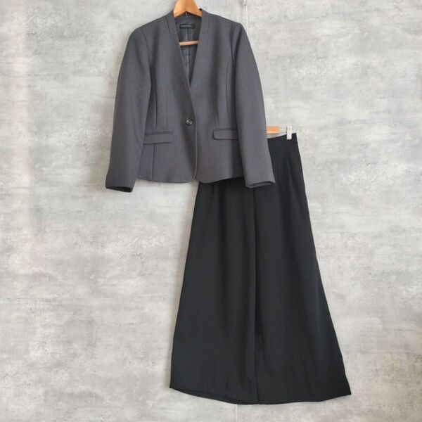 message 他パンツスーツ グレー 黒 L シングルボタン セットアップ