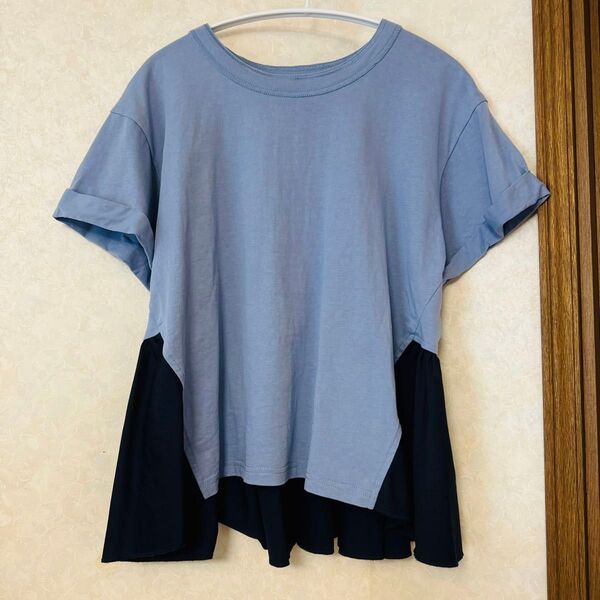 DoCLASSE ドゥクラッセ 半袖 カットソー Tシャツ ブルー 異素材 Mサイズ