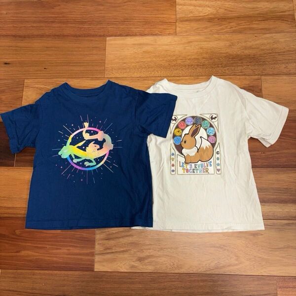 ユニクロ ポケモン 半袖Tシャツ レックウザ&イーブイ(シミ一箇所) 120サイズ 2枚セット