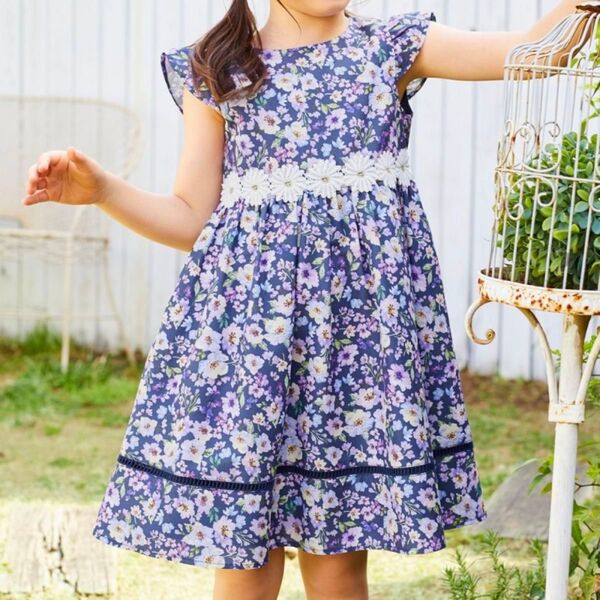 anyfam エニィファム 半袖 紫 お花柄 ワンピース ドレス 110cm