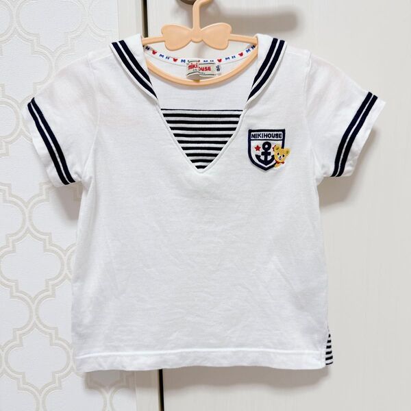 ミキハウス プッチー 半袖 マリン Tシャツ 白 男の子 女の子 80cm