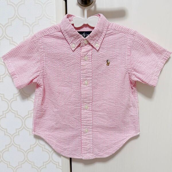 ラルフローレン キッズ 半袖 ピンク ストライプ シャツ polo 80cm