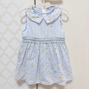 【 美品 】SLAPSLIP スラップスリップ 水色 お花柄ワンピース 90cm