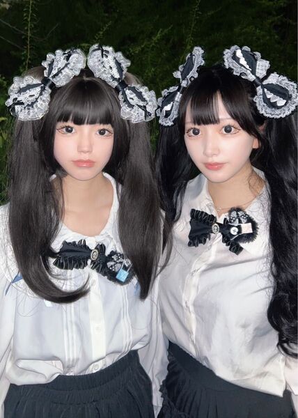 ツインテール用リボン4個セット 「病みツインりぼん」(ハンドメイド 地雷 ロリータ リボン ピン バレッタ