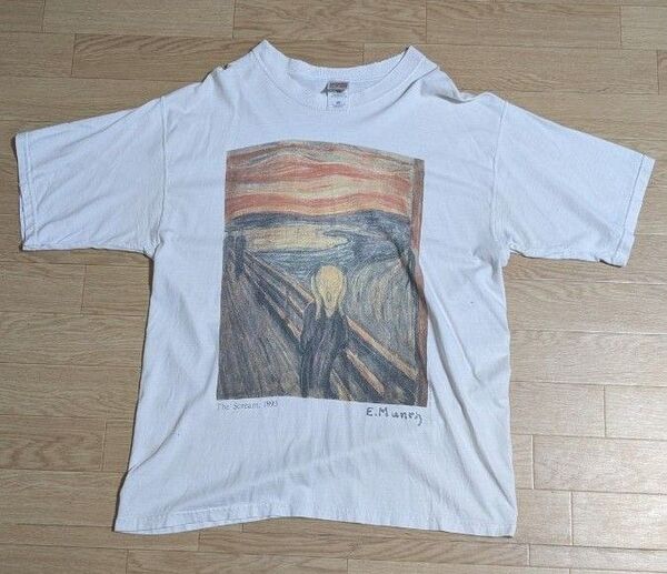 Edvard Munch エドヴァルド・ムンクの名作 「叫び」をプリント ホワイトTシャツ フルーツオブザルーム 90s