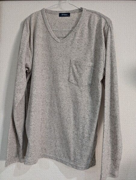 Navy. グレー Vネック 長袖カットソー M ロンT
