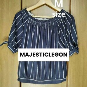 【最終値下げ】マジェスティックレゴン MAJESTICLEGON レディース ストライプ袖リボンブラウス M