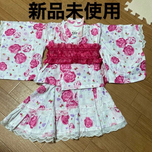 新品未使用】浴衣ドレス 薔薇 帯 3点セット サイズ90