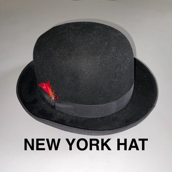 ニューヨークハット ブラックボウlerハット 羽根付き new york hat