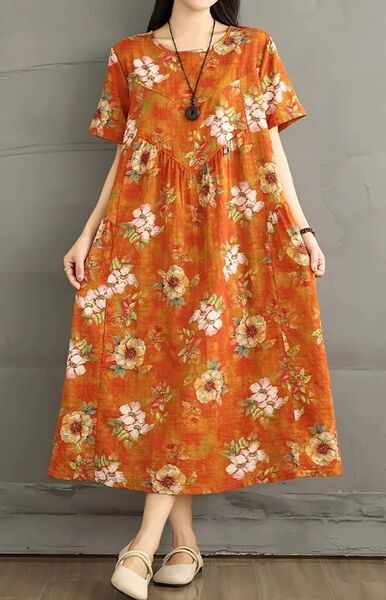 新品 大きいサイズ Aライン ゆったり 花柄ワンピース XL