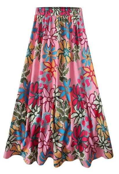 新品 大きいサイズ カラフル花柄 フレア ロングスカート XL XXL