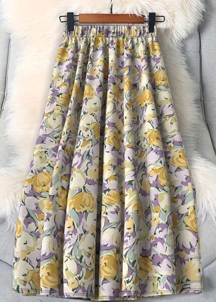 新品 大きいサイズ 水彩画風 花柄 ロングフレア スカート XXL