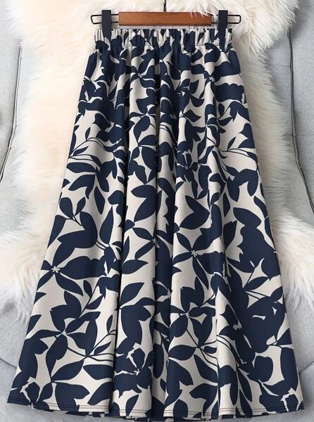大きいサイズ 新品 リーフ柄 フレアロングスカート XL XXL